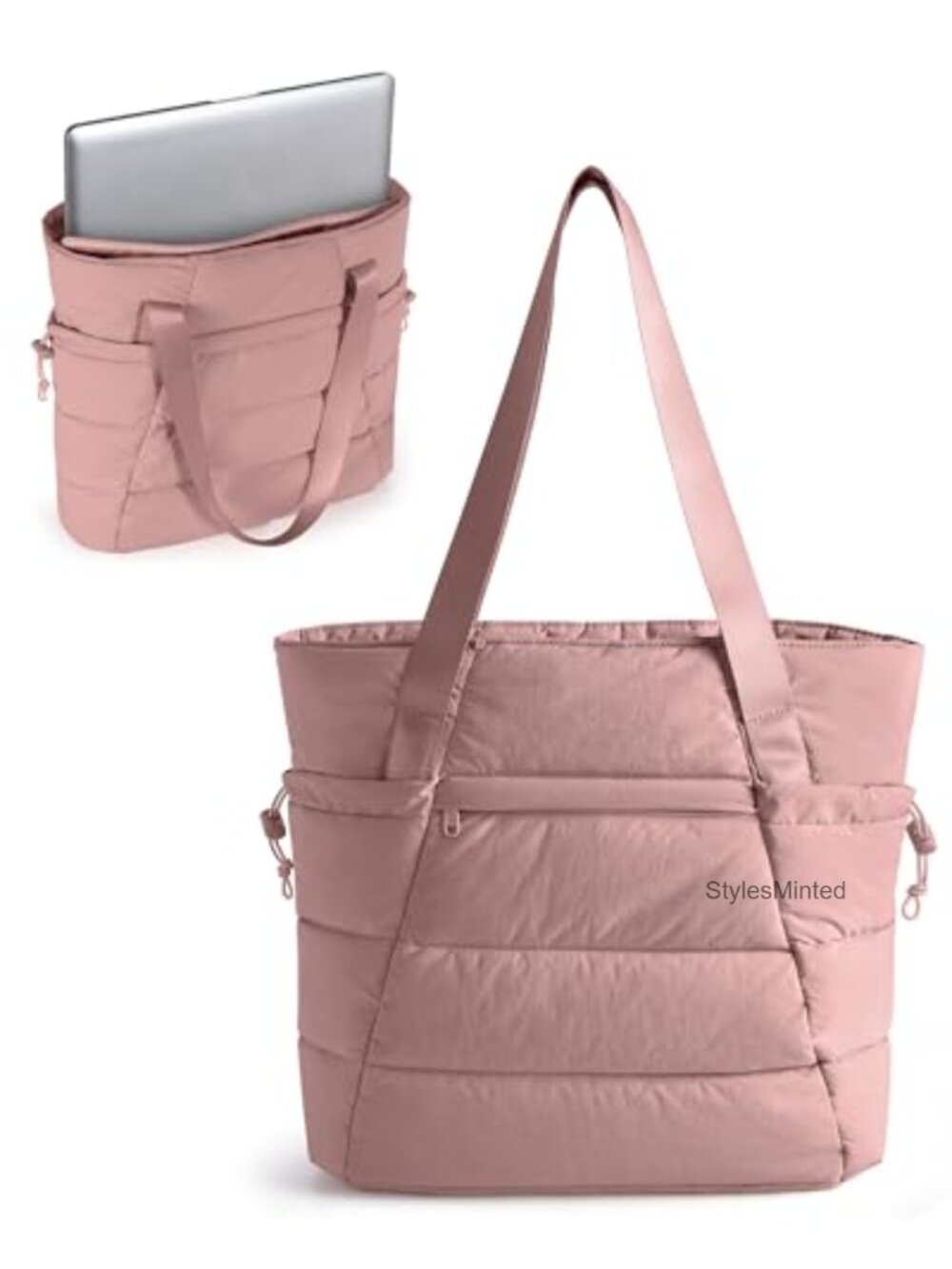 Lightweight Puffer Tote Bag Women, Laptop Sleeve, Taslan Fabric, Water Resistant